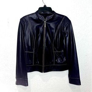 Fantastic Vintage Black Genuine Leather Terry Lewis Zip-Up Jacket!
